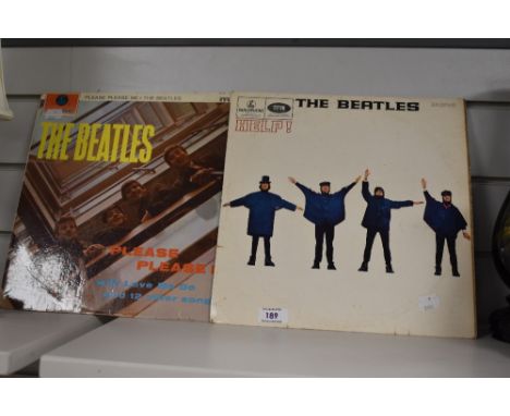 Two vintage vinyl records, 'The Beatles', comprising 'Help' and 'Please! Please!'