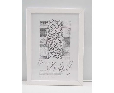 JOY DIVISION UNKNOWN PLEASURES - Framed promotional poster for the limited edition reissue from 2019 - signed by the band - B
