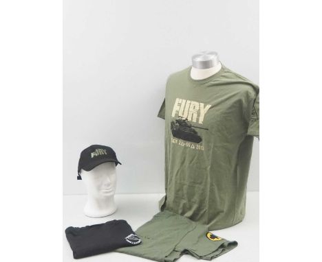 WAR: A group of 4 crew clothing items comprising: BAND OF BROTHERS (T-Shirt, Black, L, Studio/Location), FURY (T-Shirt, Khaki