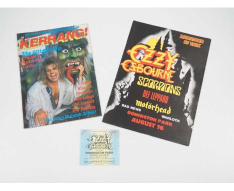 OZZY OSBOURNE (1986) 'Monsters of Rock' Donnington concert programme, concert ticket and special concert edition of Kerrang m