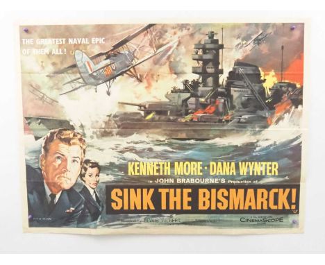 SINK THE BISMARCK (1960) UK Quad film poster - Eric Pulford artwork of the dramatic World War 2 heroic encounter - some pinho