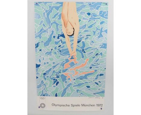 OLYMPISCHE SPIELE MUNCHEN - David Hockney - printed signature - 64cm x 101cm poster - flat / rolled