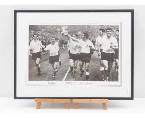 FOOTBALL: TOTTENHAM HOTSPUR 1962 FA CUP - framed and glazed black/white photograph (1962) signed by JIMMY GREAVES, CLIFF JONE
