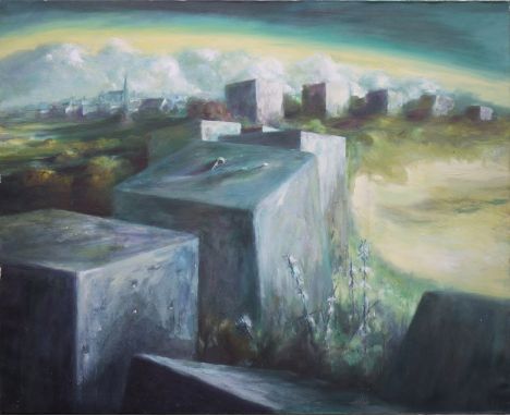 * STEPHEN BARCLAY,
WALLED CITY II
oil on canvas
130cm x 160cm (approx 51 x 63 inches)
Framed.
Note : Stephen Barclay first ca