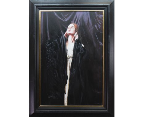 * GERARD BURNS,
WOMAN IN BLACK CLOAK
oil on canvas, signed 
91cm x 61cm 
Framed
Provenance: From a Glasgow gentleman's privat