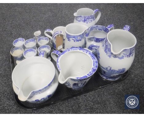 Eight assorted Spode blue and white jugs and six egg cups 
