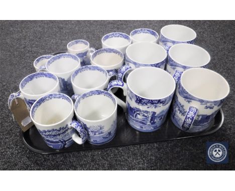 Thirteen Spode blue and white mugs and a pair of coffee cans with saucers  CONDITION REPORT: All modern and in good condition