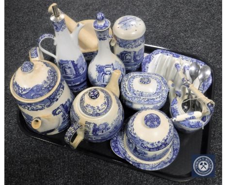 Spode blue and white china - toast rack, preserve pot, etc 