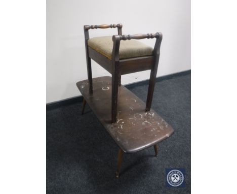 An Ercol coffee table and an Edwardian piano stool 