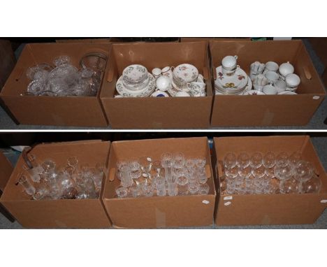Six boxes of ceramics and glass including - Waterford sherries, Royal Worcester dinner wares etc (qty)