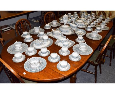 A Wedgwood Florentine dinner and tea service (varying factory marks), comprising ten dinner plates, 17cm diameter; ten side p