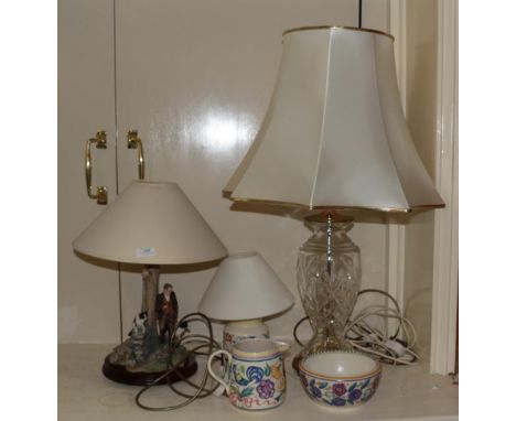 A collection of three lamps and Poole Pottery in two boxes (5)