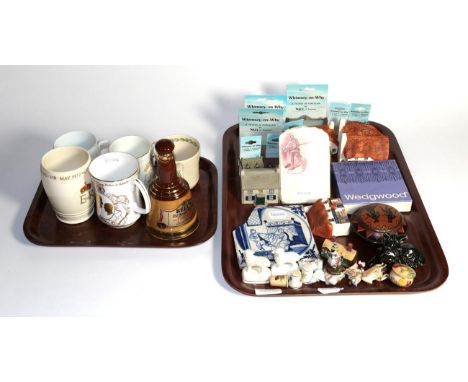 Assorted pottery and porcelain including 18th century Delft tile (a.f.); Wade Whimsies; Macintyre 'Kiping' miniature easel; p