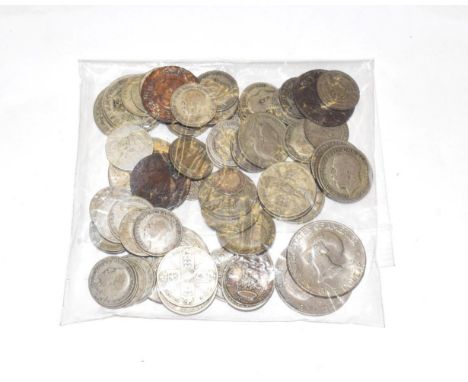 A miscellany of 62 Pre-1947 British Silver Coins comprised of: 2 x halfcrowns, 15 x florins, 40 x shillings, 5 x threepences.
