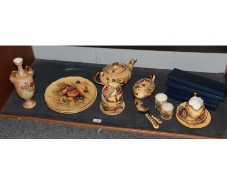 A group of Aynsley Orchard Gold tea wares together with a Royal Worcester blush ivory twin handled vase