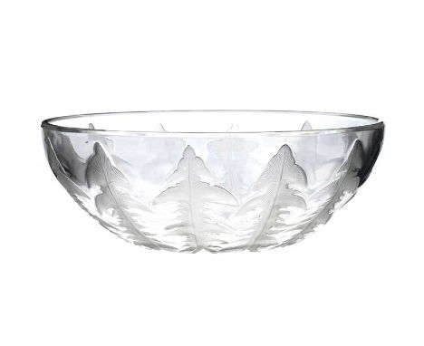 R LALIQUE ART GLASS DANDELION BOWL.FROSTED & ETCHED. PISSENLIT DESIGN. STAMPED R. LALIQUE FRANCE. NO. 3215. HEIGHT: 3½ INCHES