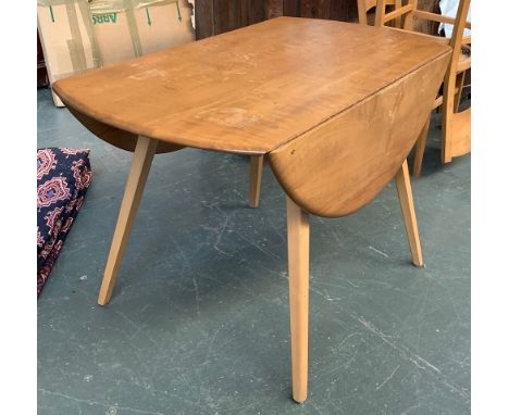 A Ercol mid century light oak drop leaf table, on splayed beech legs, approx. 114cmW 71cmH 