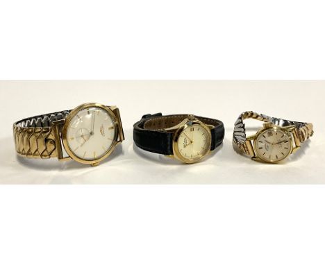 A Longines Excalibur model 50 gents wristwatch, with rolled gold front, 2.8cm face; together with two Rotary ladies wristwatc