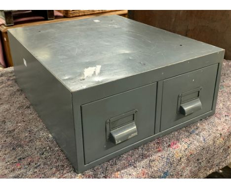 A vintage metal filing cabinet, 41x51x19cmH; together with one other single filing drawer, 22x40x17cmH