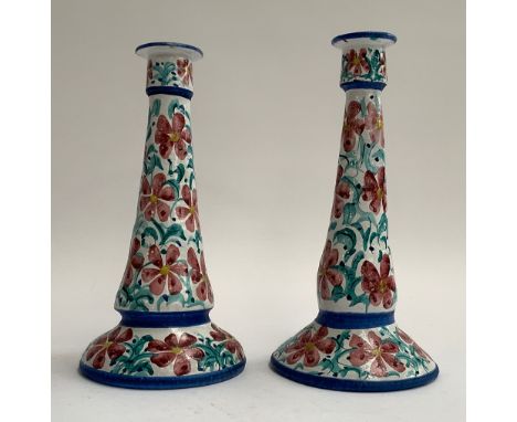 A pair of majolica candlestick holders, signed Porches Algarve, each approx. 28cmH 