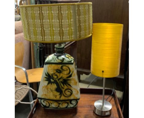 A studio ceramic table lamp; together with one other brushed steel table lamp 