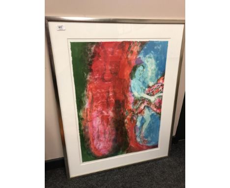 Continental school : Colour print depicting figures, 56 cm x 76 cm.