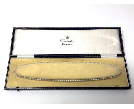 A single strand cultured pearl necklace on 9ct gold clasp, length 45cm. 