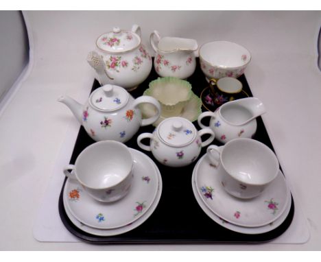 A tray containing assorted tea ware to include Duchess June Bouquet sugar basin, a German floral patterned seven piece tea fo