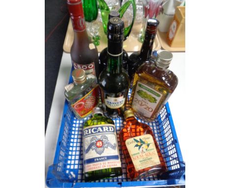 A crate of alcohol including Harvey's Pale Cream, Sandman Ruby Porto, Koum-kauat liqueur etc  