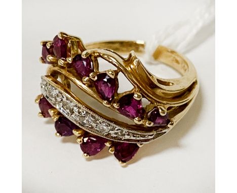 14CT GOLD RUBY &amp; DIAMOND RING - SIZE N - 6 GRAMS APPROX