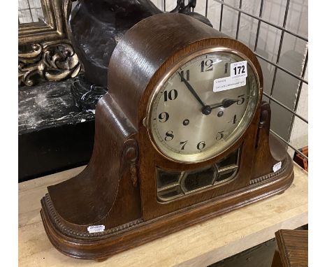 OAK CASED STRIKING MANTLE CLOCK 34CMS (H) APPROX