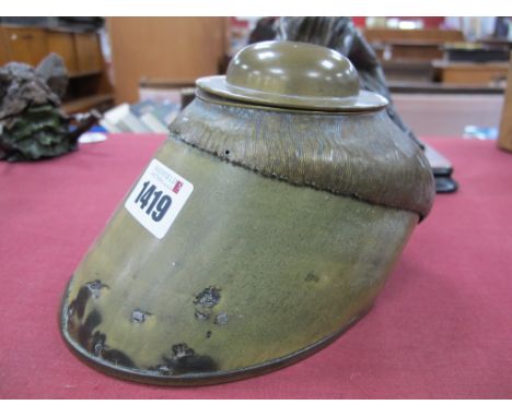 Rowland Ward &amp; Co of Piccadilly Brass Mounted Horses Hoof, as an inkwell, 'Tommy' to lid, 11cm high.