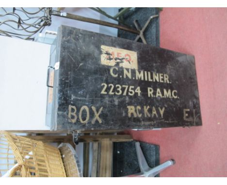 A Black Painted Metal Trunk, labelled, 92cm wide.