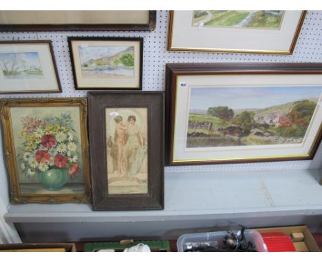 K Melling, 'Up To The Hills', colour print, signed, 31.5 x 58.5cm. Boutell-Lover, Still life of flowers, oil on board, signed