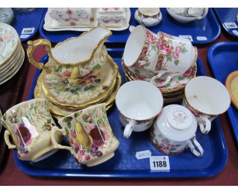 Hammersley Billings Cream Jug &amp; Two Trios. Royal Stafford 'Old English Garden' tea ware:- One Tray.