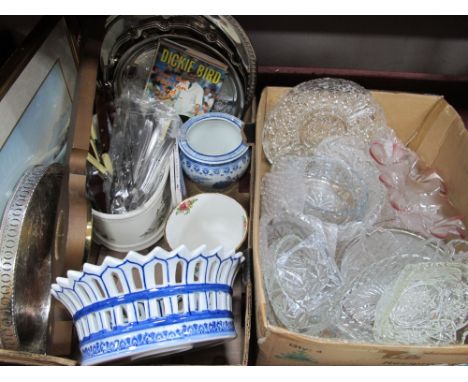 Doulton, Wedgwood, Carlton and Other Plates Cutlery, Barometer, Glassware, Ceramics, Books, etc:- Three Boxes