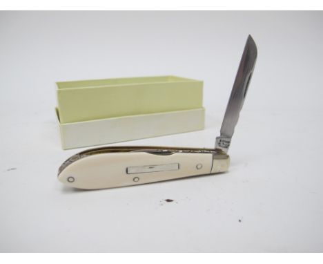 Stan Shaw Two Blade Ivory Scale Quill Knife, nickel silver bolsters and brass linings, work back to springs and blades, 7.5cm