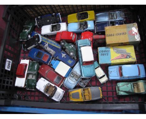 A Tray of Various Diecast Vehicles, to include boxed Corgi 51 trailer, Corgi 50 tractor, Dinky Triumph 1300, MG Midget, etc, 