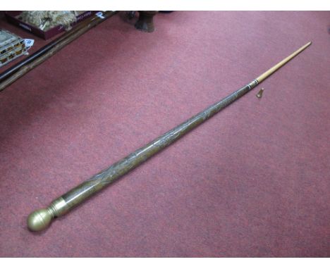 Two Piece Snooker Cue, with brass mounts and ball handle, to convert to a walking stick.