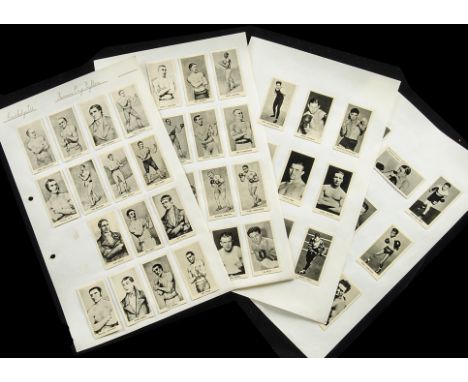 Trade Cards, Boxing, Cartledge Famous Prize Fighters, part set 49/50, (presented attached to paper by stamp hinges, vg)