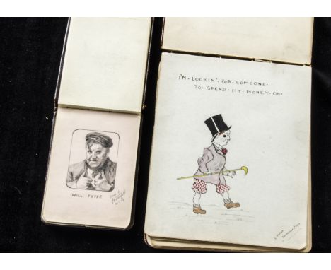 Ephemera, WWI era and later, two albums of beautifully drawn images, the first a smaller album dated 1918 with hand drawn of 