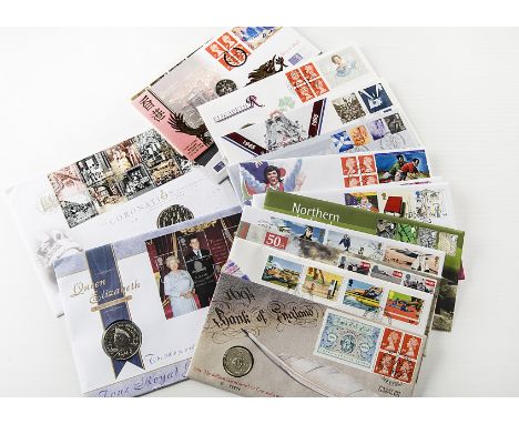 Stamps, Coin Covers a collection of 34 Coin &amp; Medal covers; covers featuring coin denominations from 50p through to £5 in