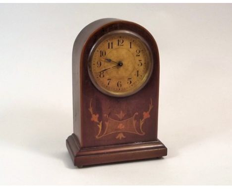 MANTEL CLOCK.
An early 20th century inlaid mantel clock with Swiss movement. Height 21cm.