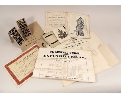 ST. AUSTELL UNION ETC.
An 1842 St. Austell Union expenditure poster, & other printed ephemera including the Cornwall County R