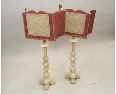 LAMP BASES.
A pair of early 20th century, Italian style, architectural table lamps with 'candle' lamp holders & hand made, th