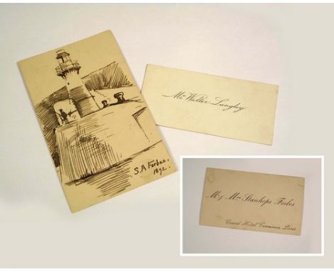 STANHOPE FORBES ETC.
A printed calling card for 'Msr & Mme Stanhope Forbes, Grand Hotel Terminus, Paris'. To the reverse, a s