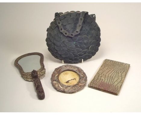 MISCELLANEOUS.
An oriental white metal hand mirror, a Japanese frame etc. 
