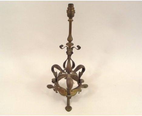 TABLE LAMP.
An Art Nouveau brass lamp base. Height 53cm.