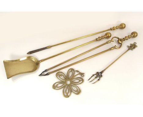 FIRE IRONS ETC.
A set of brass fire irons, a toasting fork etc.