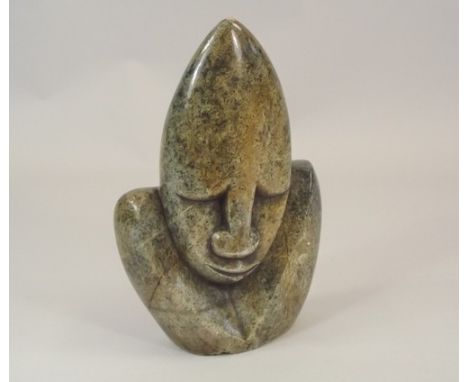 AFRICAN CARVING.
An African carved stone sculpture, signed R. Mapengo. Height 22cm.